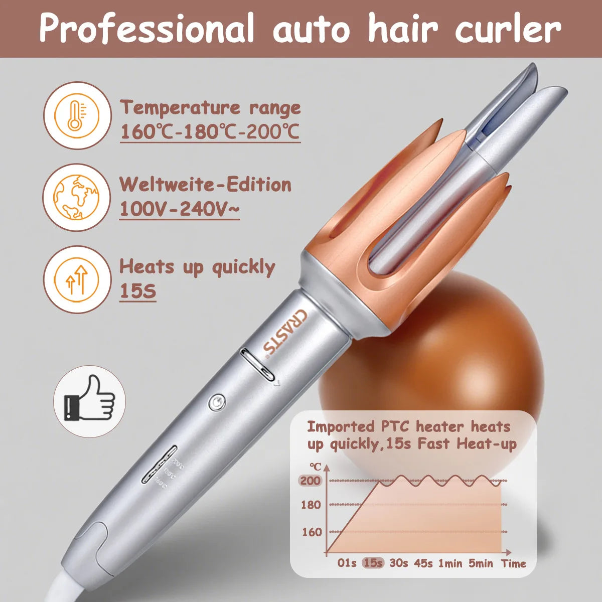 Automatic curling iron with large waves for long-lasting styling without damaging hair. Curling artifact - Artigo Importado
