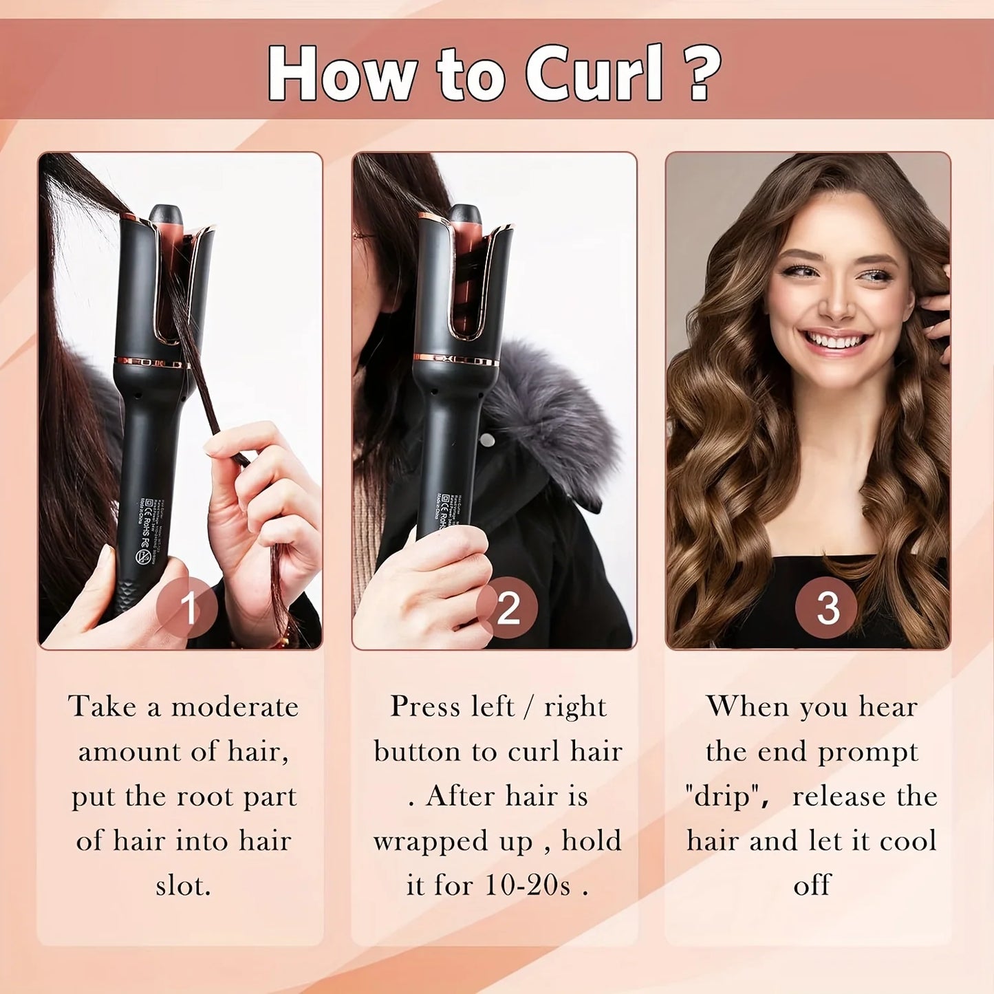 Automatic Hair Curler Auto Hair Curling Iron Ceramic Rotating Air Curler Air Spin Wand Styler Curl Machine Magic Hair Curler - Artigo Importado