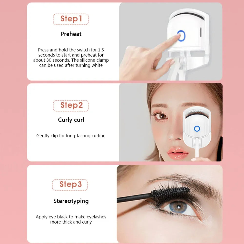 Electric Heated Eyelash Curler Eyelashes Curls Thermal Eyelash Curler USB Rechargeable Mini Long Lasting Makeup Tool Beauty Tool - Artigo Importado