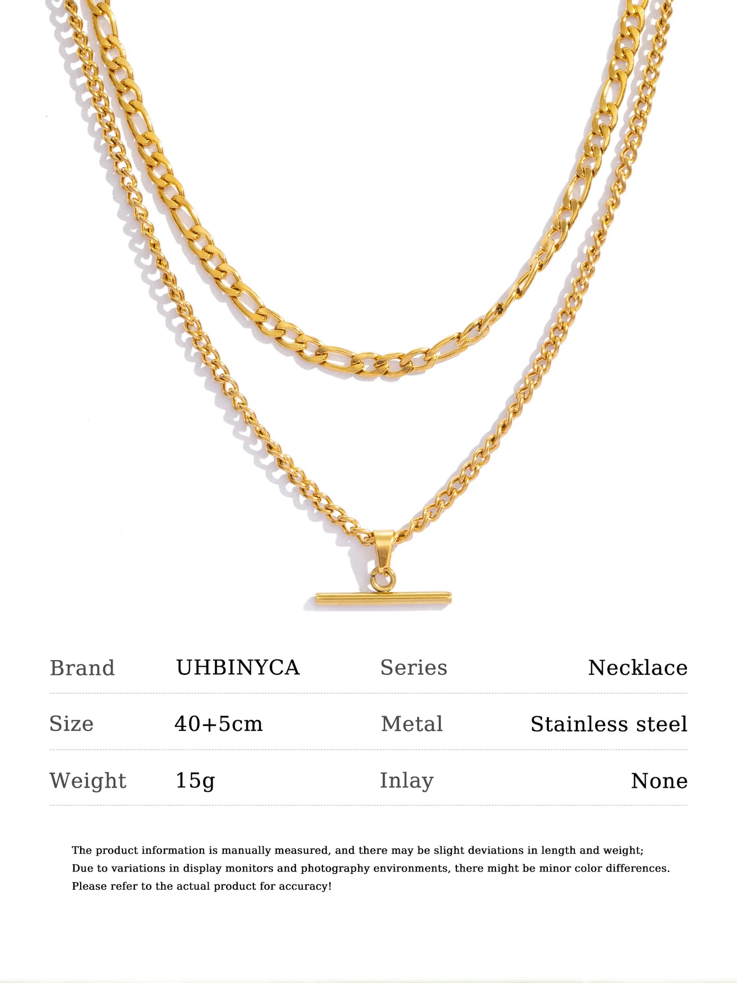 Layered Necklace for Women Minimalist Stackable - 18K Gold Plated Stainless Steel Hypoallergenic Elegant Double Chain Jewelry - Artigo Importado