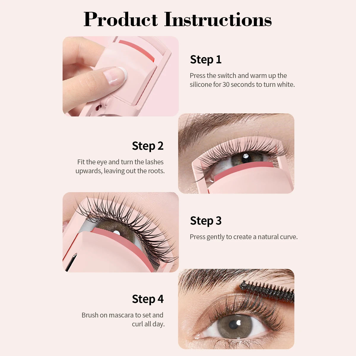 Heated Eyelash Curler-USB Rechargeable Electric Eyelash Curler- Eyelash Curlers Heated Fast Heat Up - Artigo Importado