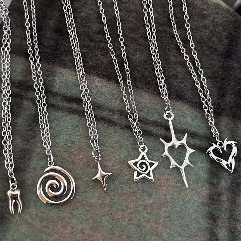 Y2K Flail Fire Heart Teeth Pendant Necklace for Women Men Charm Necklace Grunge Punk Fashion Jewelry ﻿ - Artigo Importado