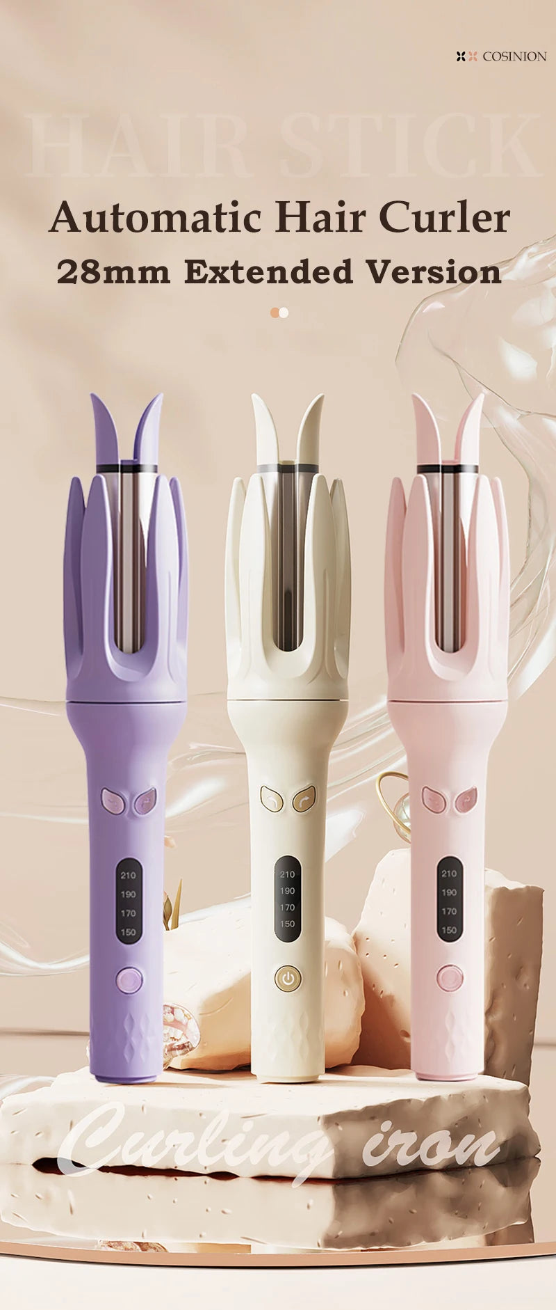 Automatic Hair Curler 28mm Negative Ions Electric Ceramic Curling Hair Stick Rotating Curl Waves Anti-Tangle Curling Iron Styler - Artigo Importado