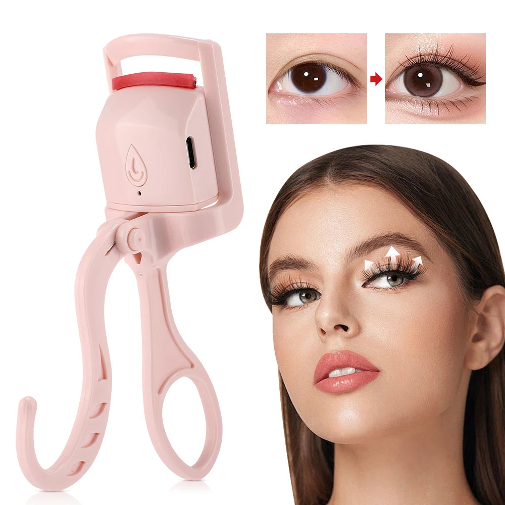 Heated Eyelash Curler Pen with Comb Electric Digital yelash Curling Device Rechargeable Beauty Makeup Tool 3 Temperature Modes - Artigo Importado