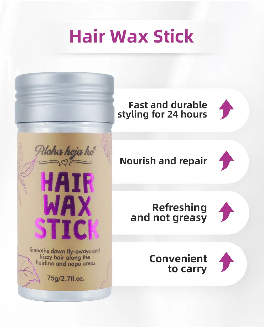 Styling Wax Sticks High Shine Smooth Hair and Wigs Solid Wax Sticks Natural Long-Lasting Anti-Frizz Pomade with 3 Combs Set - Artigo Importado