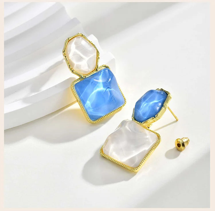 Statement Earrings for Women, Asymmetrical AB Style Square Dangle Earrings, Prom Jewelry - Artigo Importado