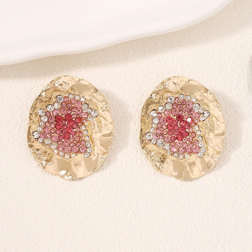 Statement Metal Round Exaggerated Earrings Trend for Women Wholesale 2025 Fashion Colorful Rhinestone Earrings Wedding Jewelry - Artigo Importado