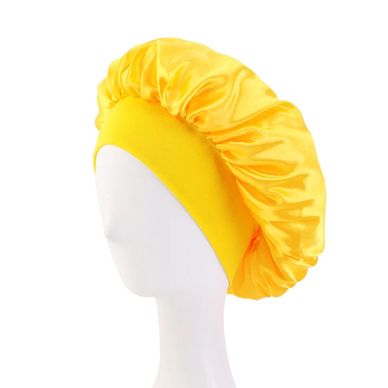New Satin Wide Brim Nightcap Silky Bonnet Hair Wrap for Sleeping Sleep Cap With Elastic Soft Band Styling Cap Hair Wrapping Tool - Artigo Importado