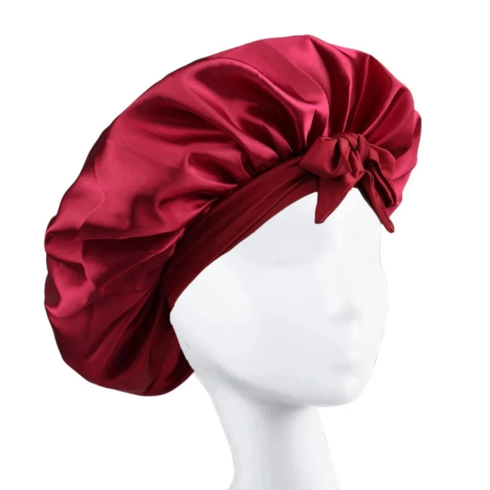 Satin Silk Hair Bonnet | Adjustable Tie Band | Sleep Bonnet for Women Men | Unisex Protective Headwear - Artigo Importado