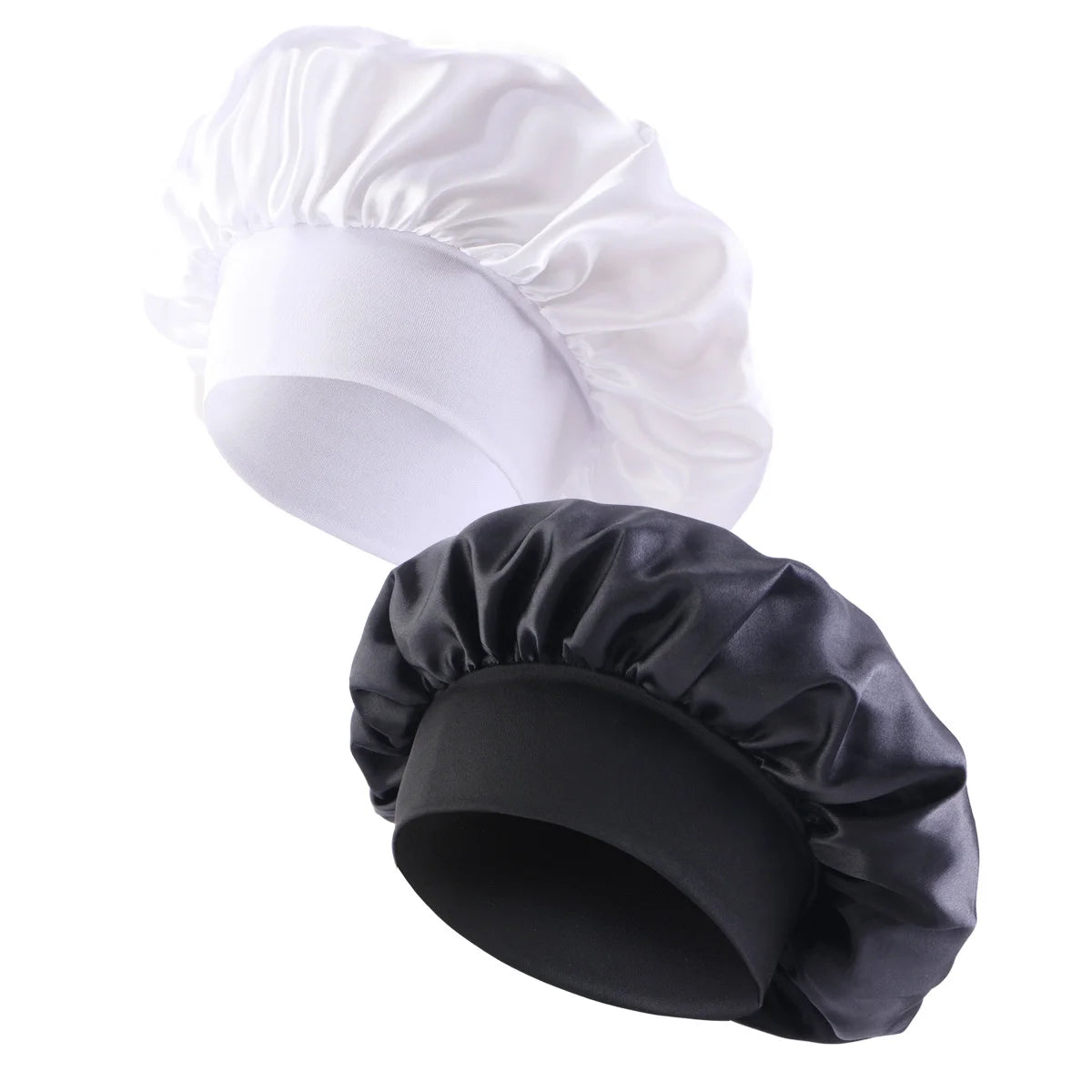 New Satin Wide Brim Nightcap Silky Bonnet Hair Wrap for Sleeping Sleep Cap With Elastic Soft Band Styling Cap Hair Wrapping Tool - Artigo Importado