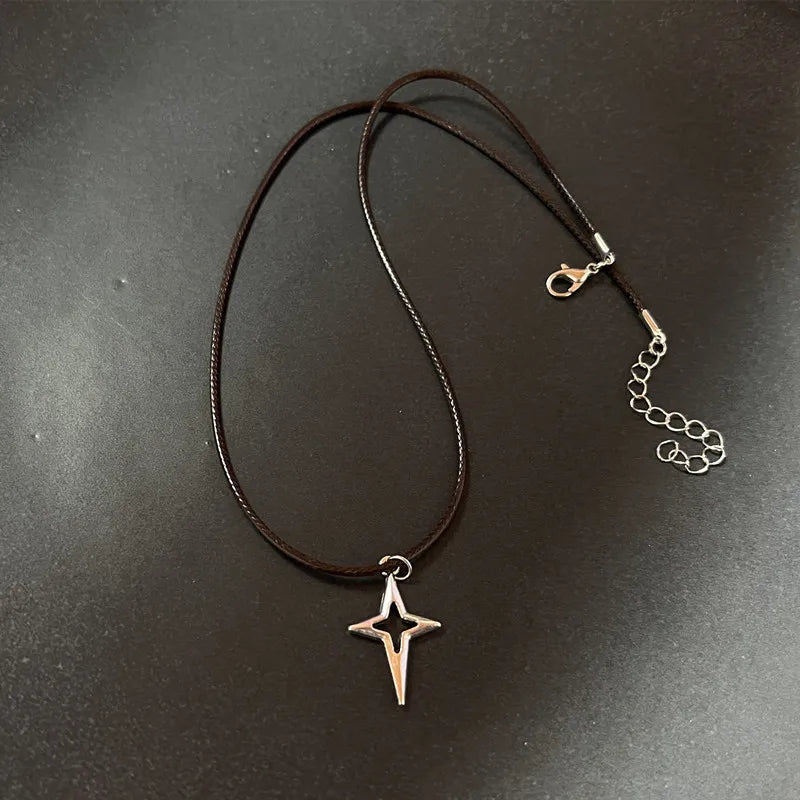 Vintage Leather Brown Stone Pendant Necklace Stacking Choker Temperament Clavicle Chain for Women Girl Autumn Winter Necklace - Artigo Importado