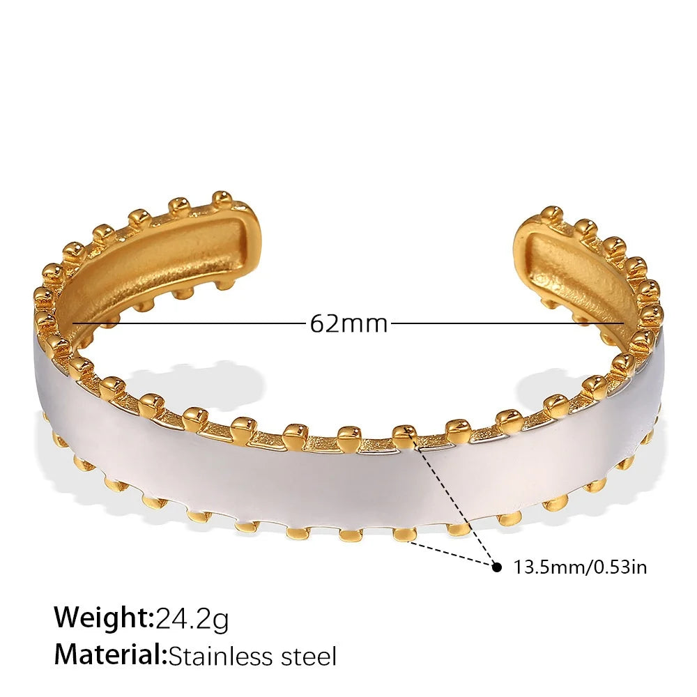 Minimalist Stainless Steel Jewelry Set Two-tones Open Bracelet Hoop Earrings Titanium Steel Statement Chunky Accessories Jewelry - Artigo Importado