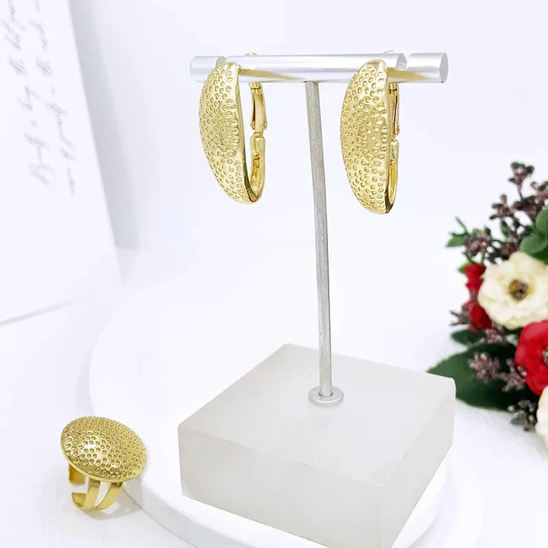 Minimalist Design Brazil Gold Color Jewelry Set For Women High Quality Jewelry Gold Plated Necklace Bracelet Earrings And Ring - Artigo Importado