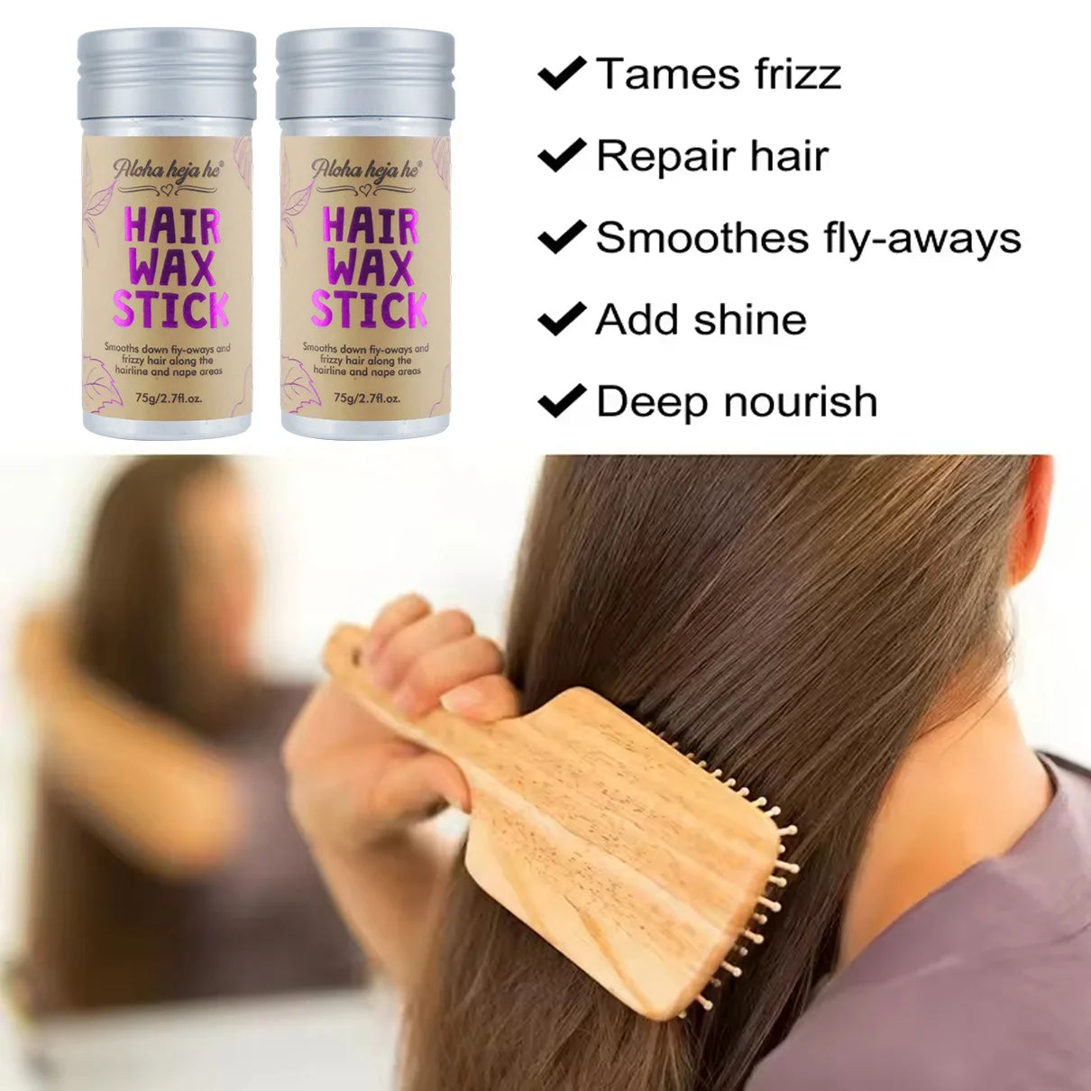 Styling Wax Sticks High Shine Smooth Hair and Wigs Solid Wax Sticks Natural Long-Lasting Anti-Frizz Pomade with 3 Combs Set - Artigo Importado