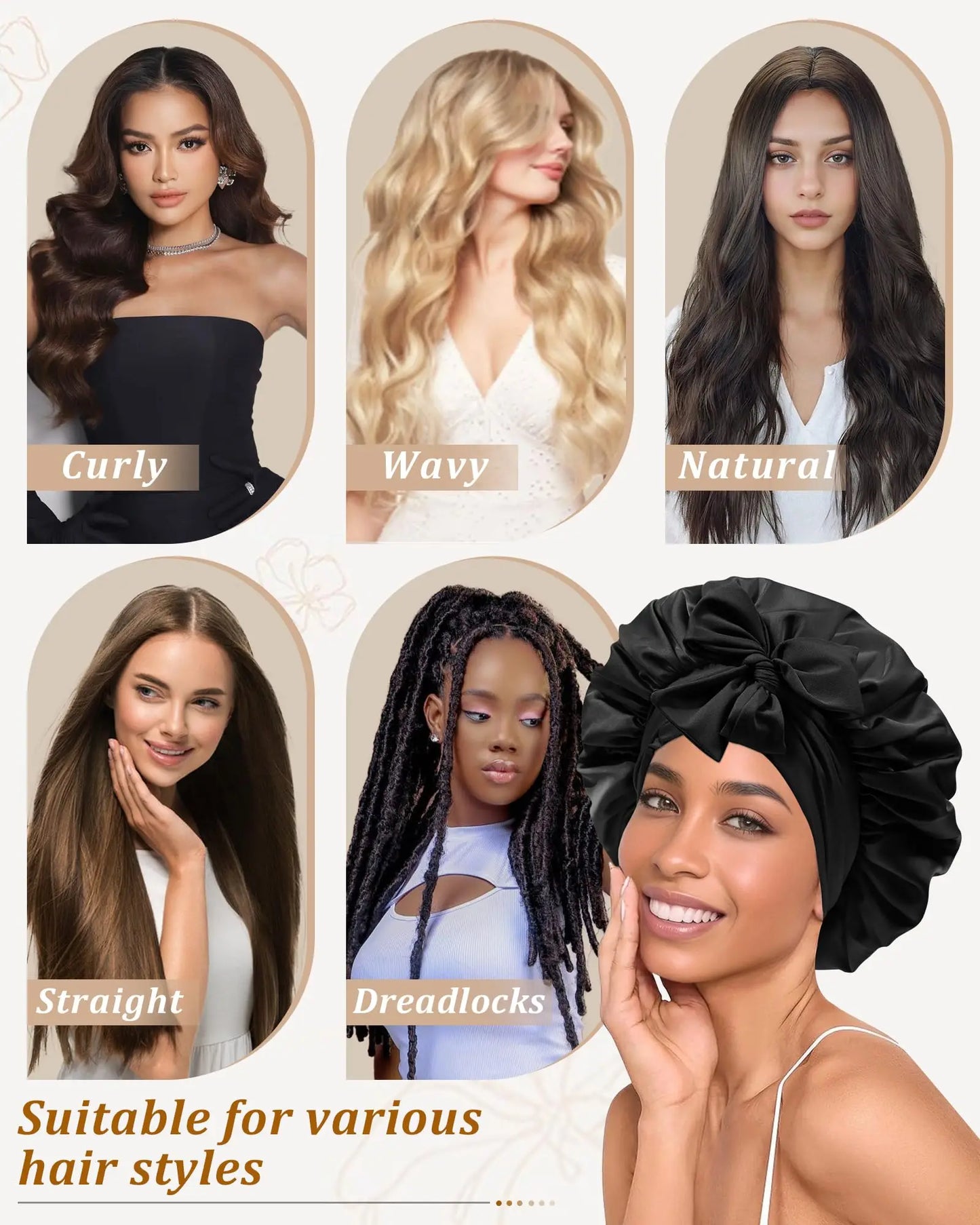 Satin Bonnet for Sleeping Women Silk Sleep Bonnet for Curly Hair Wrap with Elastic Tie Band Night Cap Wine Red - Artigo Importado