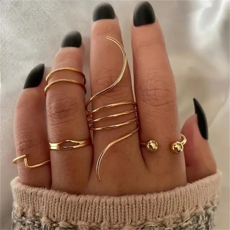 3/5 Pieces Of Minimalist, Fashionable, Irregular Gold Women's Ring Set, Finger Ring, Fashionable Girl Jewelry Gift - Artigo Importado