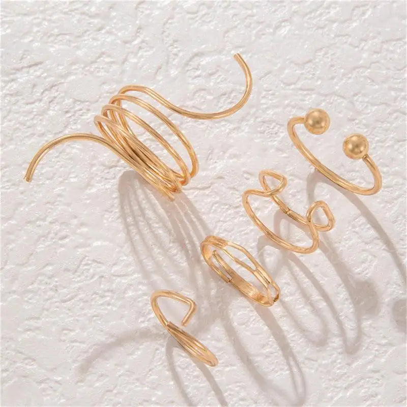 3/5 Pieces Of Minimalist, Fashionable, Irregular Gold Women's Ring Set, Finger Ring, Fashionable Girl Jewelry Gift - Artigo Importado