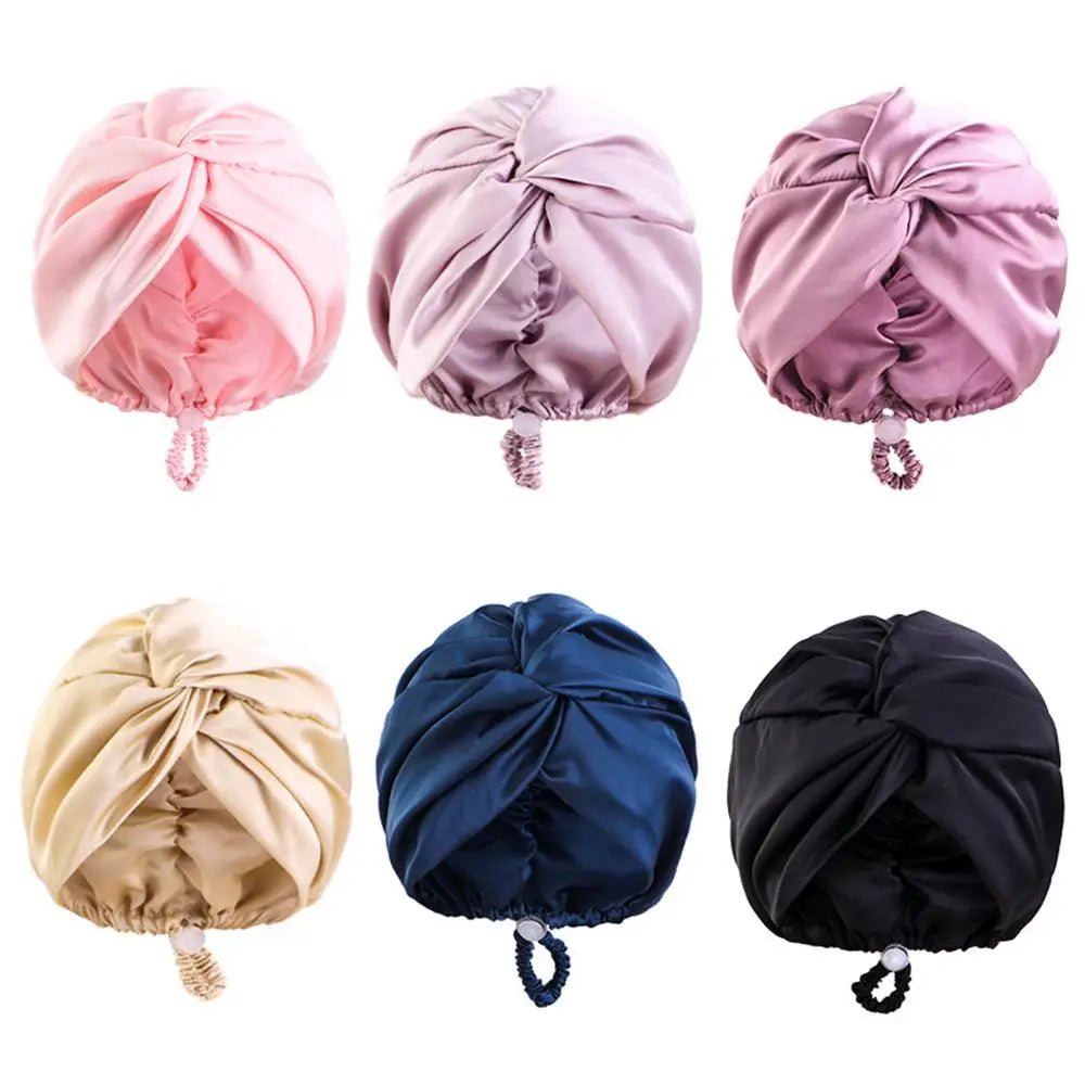 Pure Silk Turban Bonnets For Women Satin Sleeping Bonnet Hat Double Layer Twisted Hair Wrap Adjustable Silk Headwrap Hair Bonnet - Artigo Importado