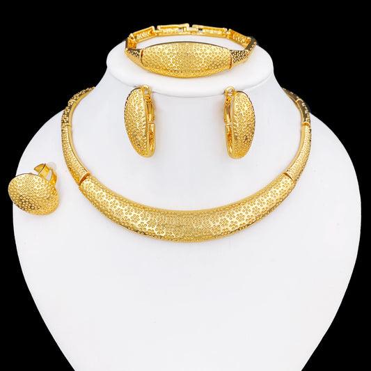 Minimalist Design Brazil Gold Color Jewelry Set For Women High Quality Jewelry Gold Plated Necklace Bracelet Earrings And Ring - Artigo Importado