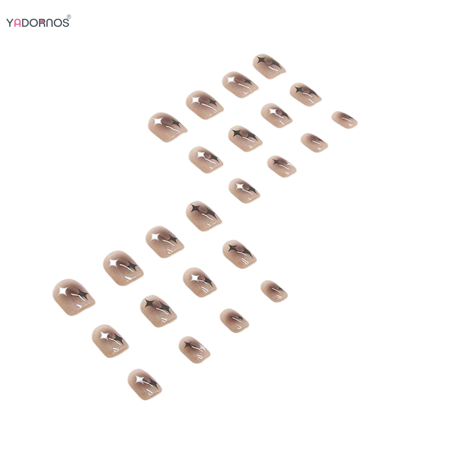 Y2K Black White Star Artificial Fake Nails Full Cover Short False Nail Removable Press on Nails for Women DIY Manicure 24Pcs - Artigo Importado