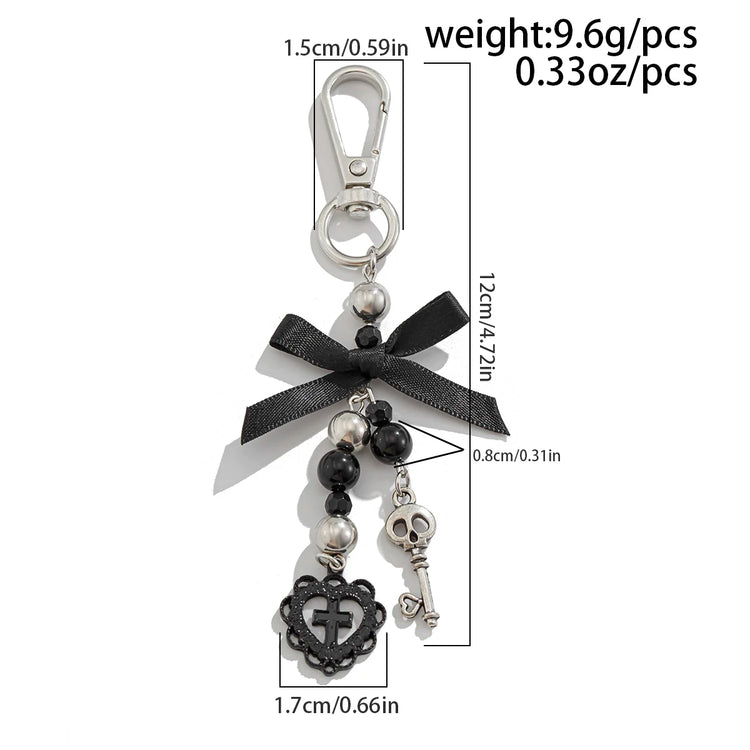 IngeSight.Z New Goth Black Bowknot Keychain Women 2024 Classic Cross Love Heart Key Ring Ladies Halloween Jewelry Gift - Artigo Importado