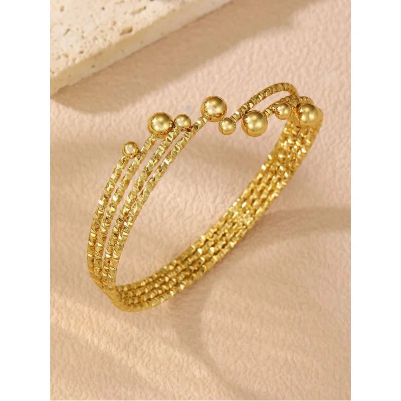 1/2pcs Minimalist Stainless Steel Geometric Line Gold Bracelet & Ring Jewelry Set, Versatile For Daily Wear And Party - Artigo Importado