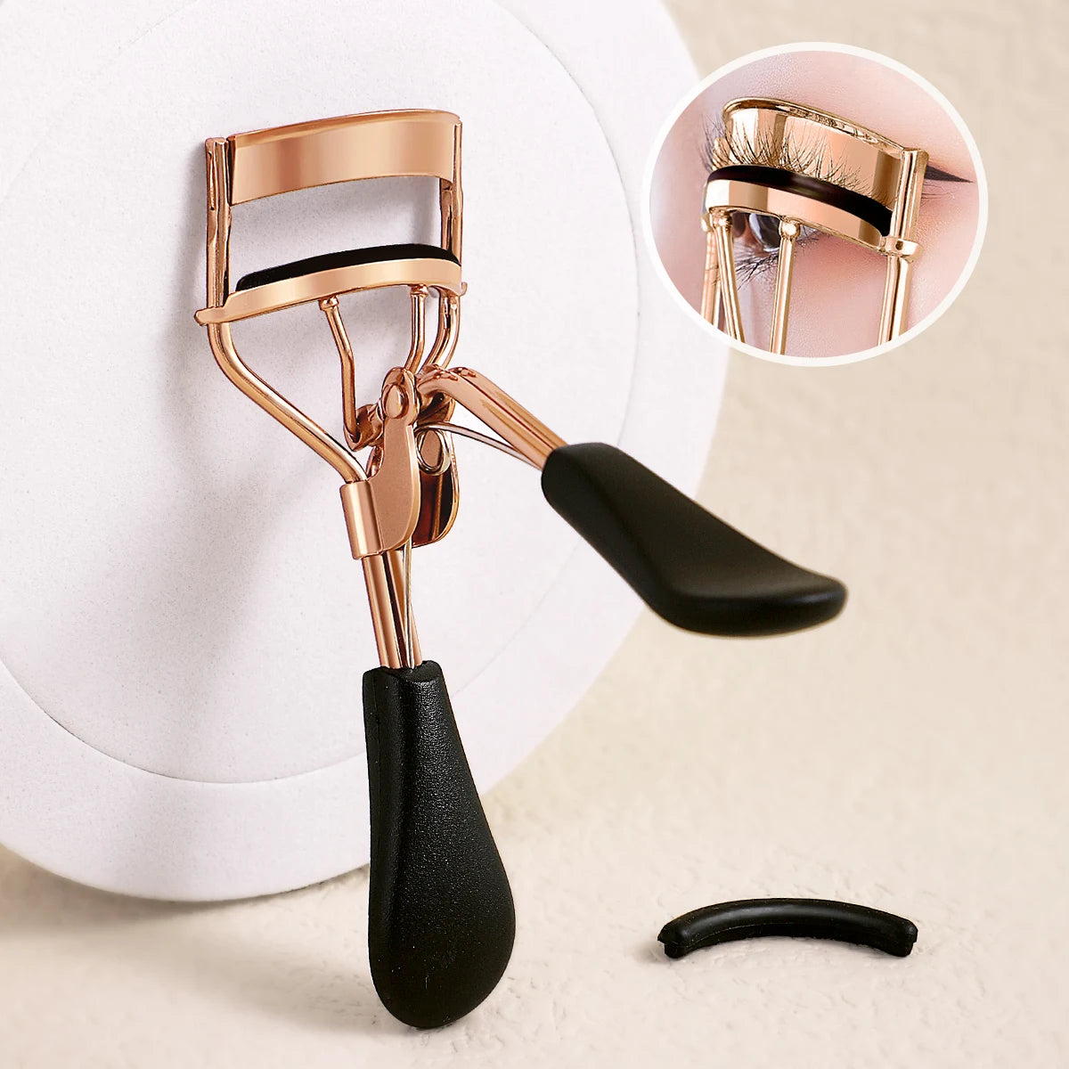 Portable Eyelash Curler with 15 Silicone Pads and Stainless Steel Eyelash Curler, Used for Eyelash Extension and Curling Tools - Artigo Importado