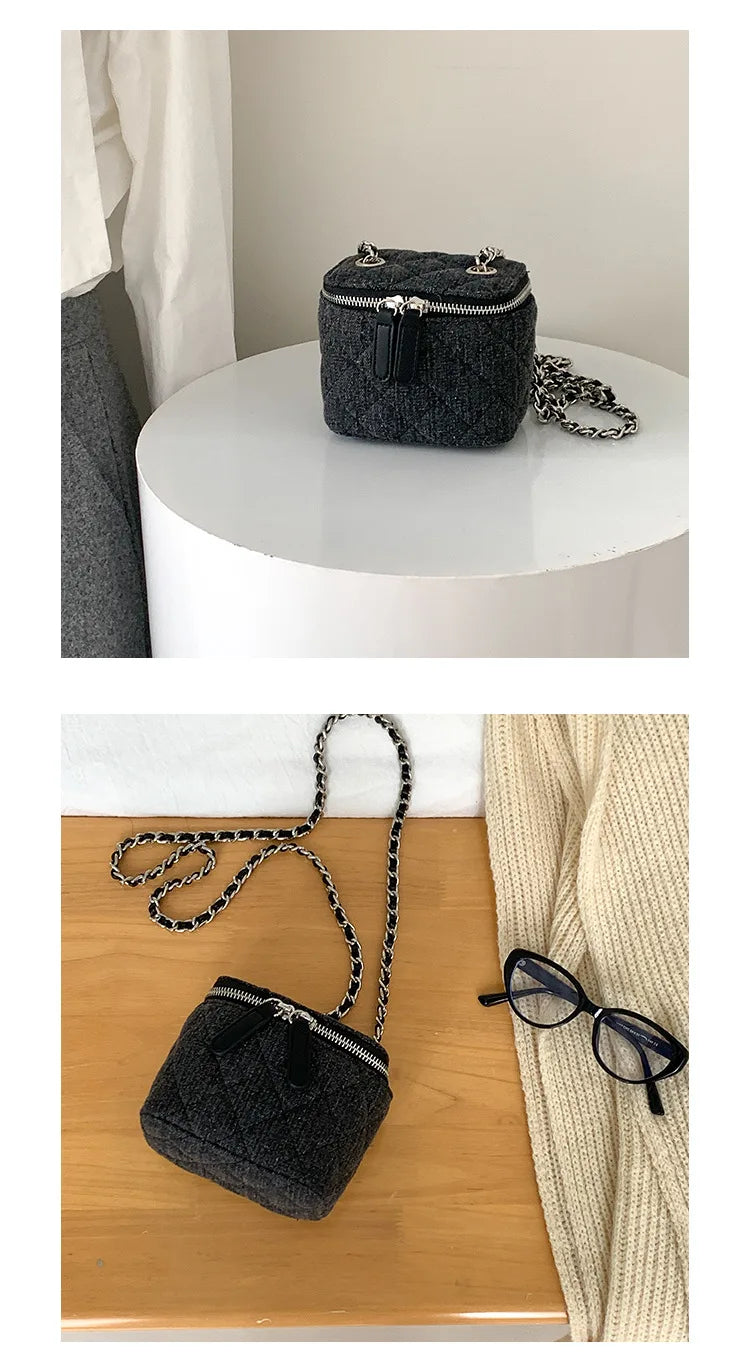 Mini Denim Crossbody Bags for Women 2026 Lingge Chains Shoulder Bag Fashion Brands Box Bag Lipstick Coins Purses and Handbags - Artigo Importado