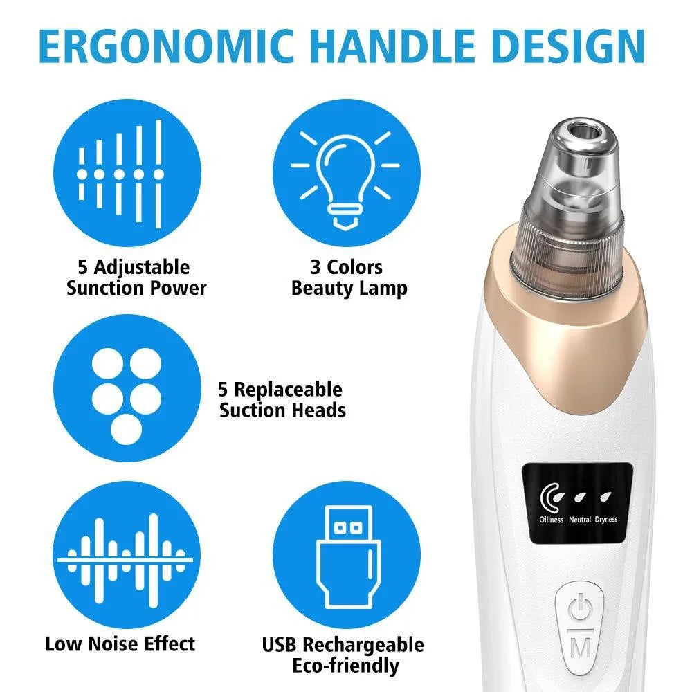 Blackhead Remover PoreVacuum,Facial Pore Cleaner-5 Suction Power,USB Rechargeable Blackhead VacuumKit ElectricAcneExtractorTool - Artigo Importado