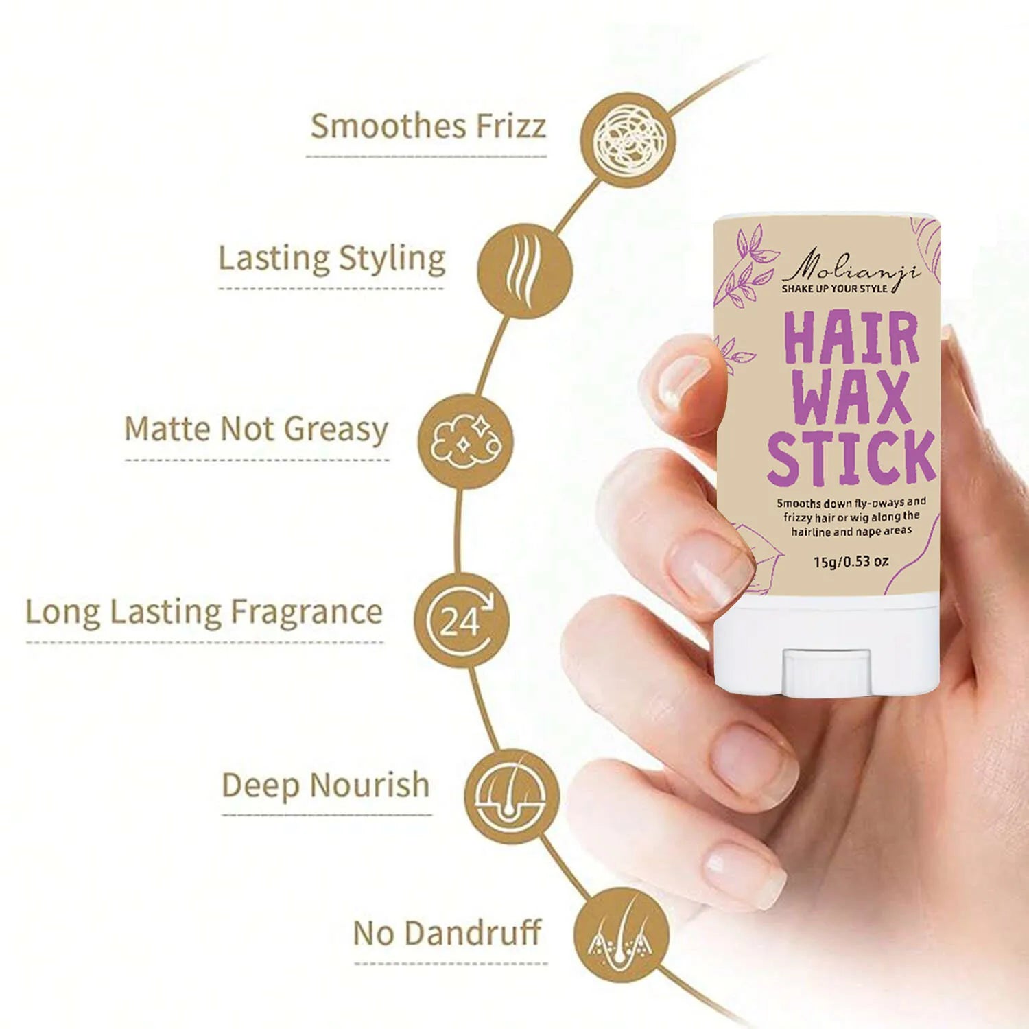 Women's styling hair wax stick Effectively smooths frizz, provides long-lasting hold, and creates a soft, shiny hairstyle. - Artigo Importado