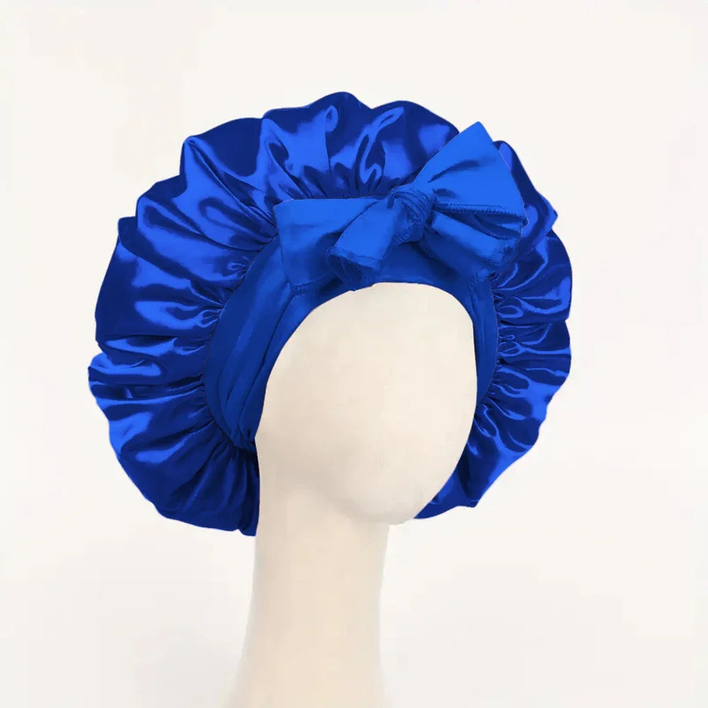 Satin Silk Hair Bonnet | Adjustable Tie Band | Sleep Bonnet for Women Men | Unisex Protective Headwear - Artigo Importado