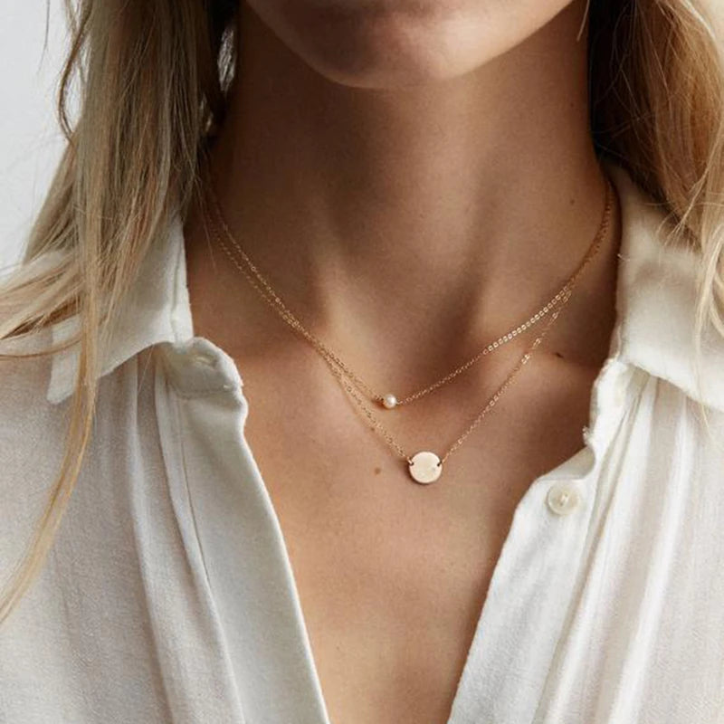 Layered Coin Necklace Handmade Pearl Jewelry Gold Filled Choker Handmade Gold Collier Femme Kolye Collares Boho Women Jewelry - Artigo Importado
