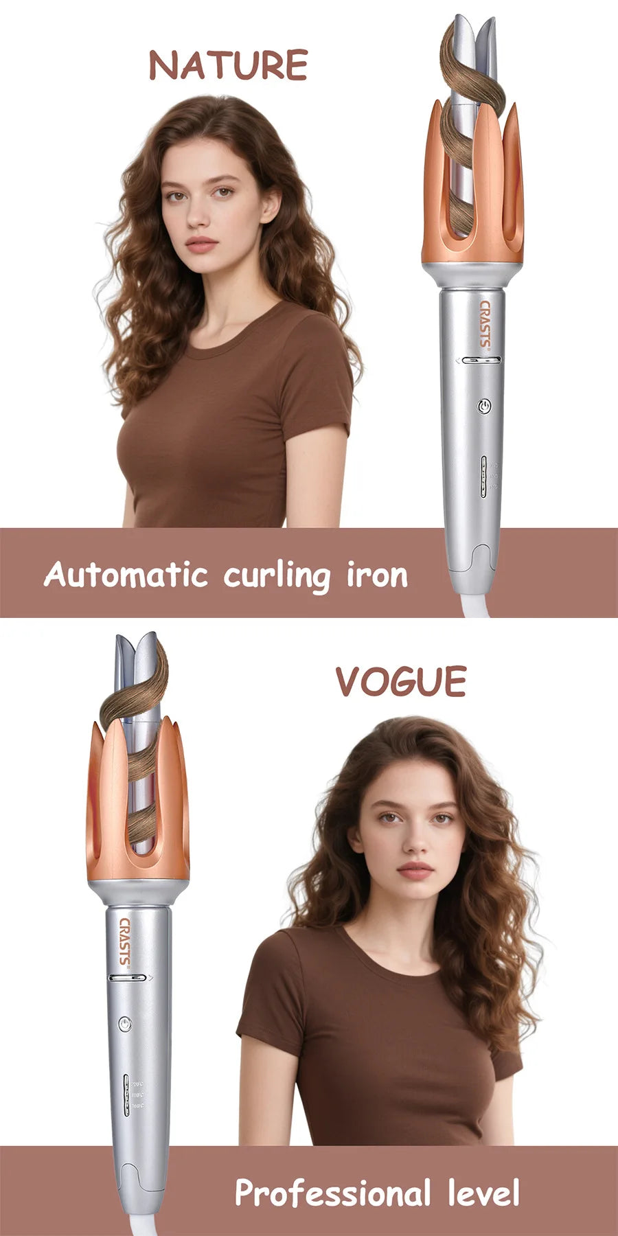 Automatic curling iron with large waves for long-lasting styling without damaging hair. Curling artifact - Artigo Importado