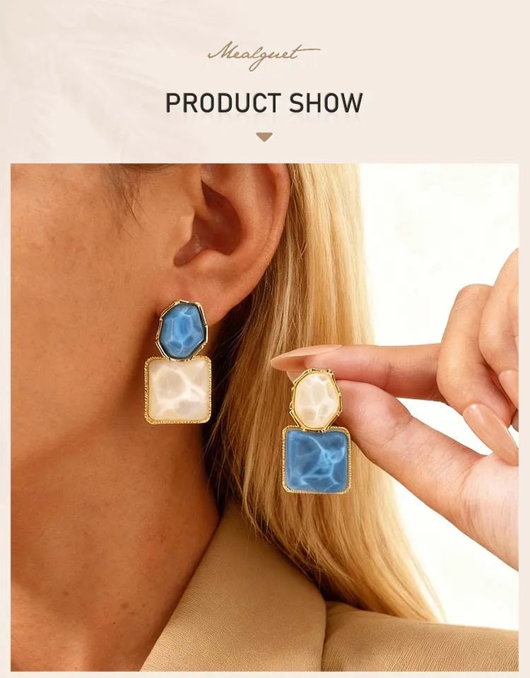 Statement Earrings for Women, Asymmetrical AB Style Square Dangle Earrings, Prom Jewelry - Artigo Importado