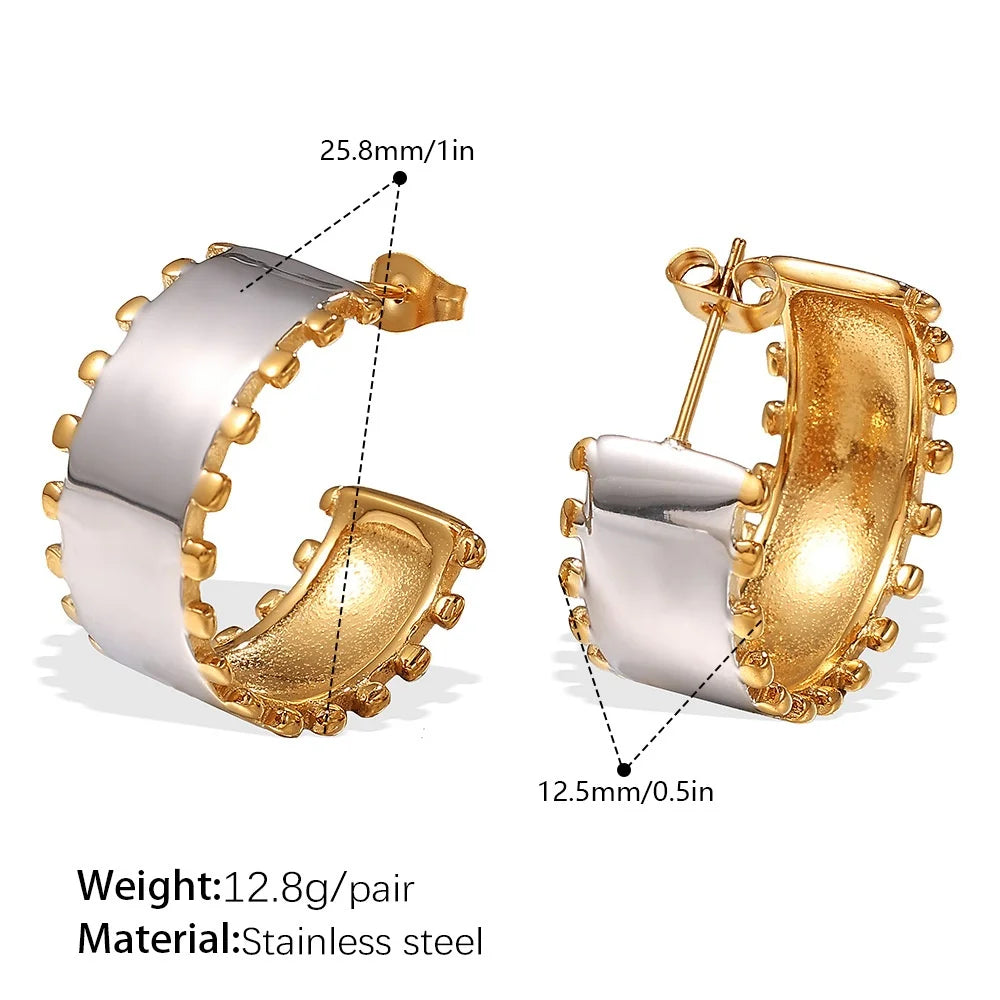 Minimalist Stainless Steel Jewelry Set Two-tones Open Bracelet Hoop Earrings Titanium Steel Statement Chunky Accessories Jewelry - Artigo Importado