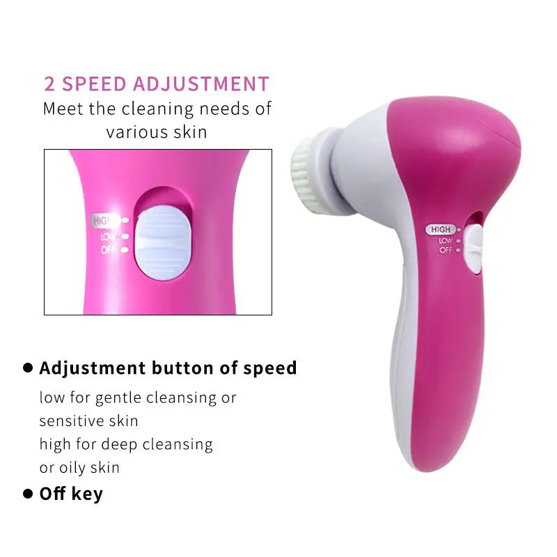 Electric 5 IN 1 Electric Facial Cleaner Brush Wash Machine Spa Skin Care Massage Blackhead Cleaning Facial Cleanser Tools - Artigo Importado