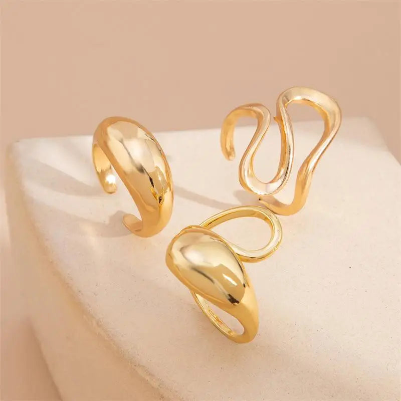3/5 Pieces Of Minimalist, Fashionable, Irregular Gold Women's Ring Set, Finger Ring, Fashionable Girl Jewelry Gift - Artigo Importado