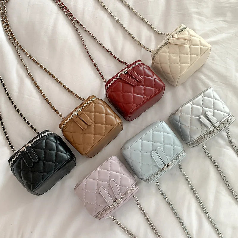 Mini Denim Crossbody Bags for Women 2026 Lingge Chains Shoulder Bag Fashion Brands Box Bag Lipstick Coins Purses and Handbags - Artigo Importado