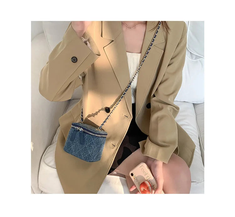 Mini Denim Crossbody Bags for Women 2026 Lingge Chains Shoulder Bag Fashion Brands Box Bag Lipstick Coins Purses and Handbags - Artigo Importado