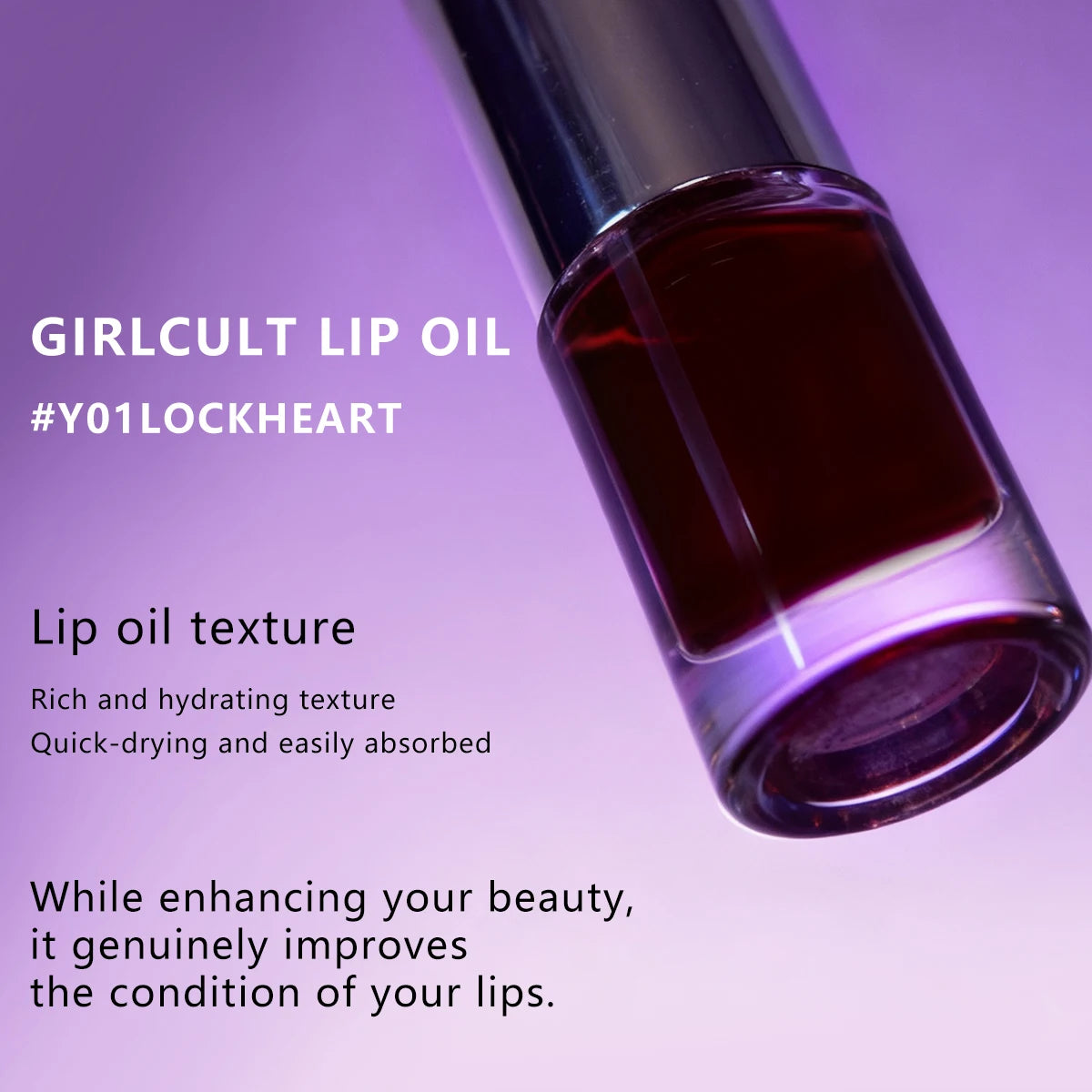 Girlcult Lip Oil Y01 Lockheart,Moisturizing&Non-Greasy,Glass Lip Effect,High-Shine Mirror Finish,Deep Lip Hydration,Light Makeup - Artigo Importado