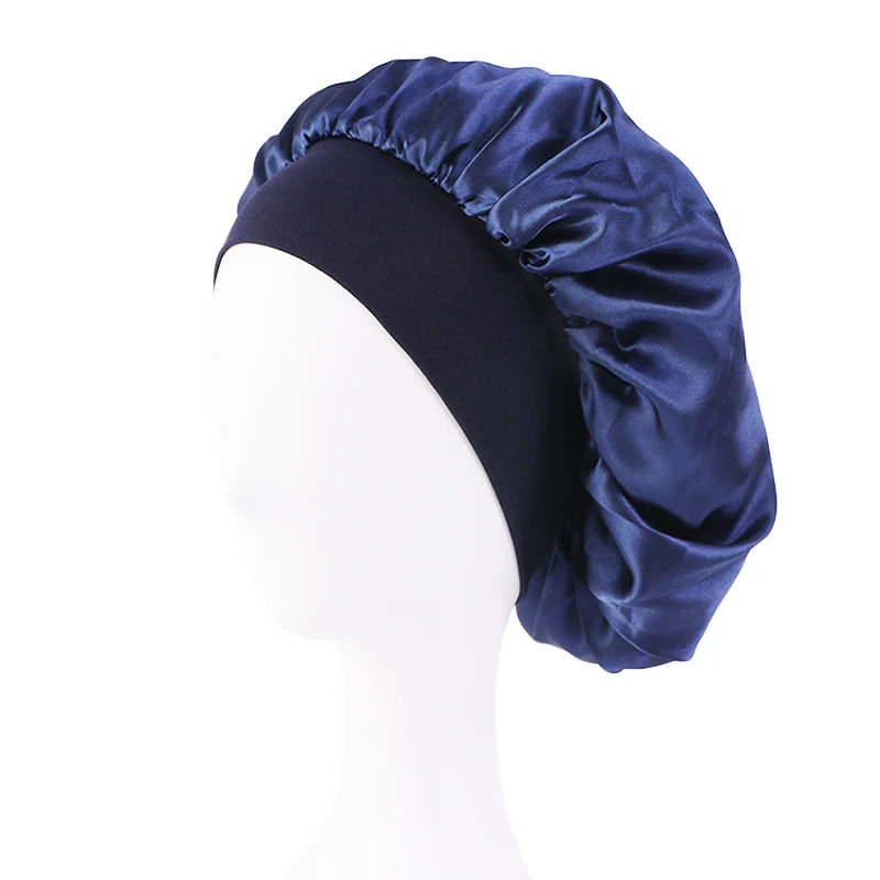 New Satin Wide Brim Nightcap Silky Bonnet Hair Wrap for Sleeping Sleep Cap With Elastic Soft Band Styling Cap Hair Wrapping Tool - Artigo Importado