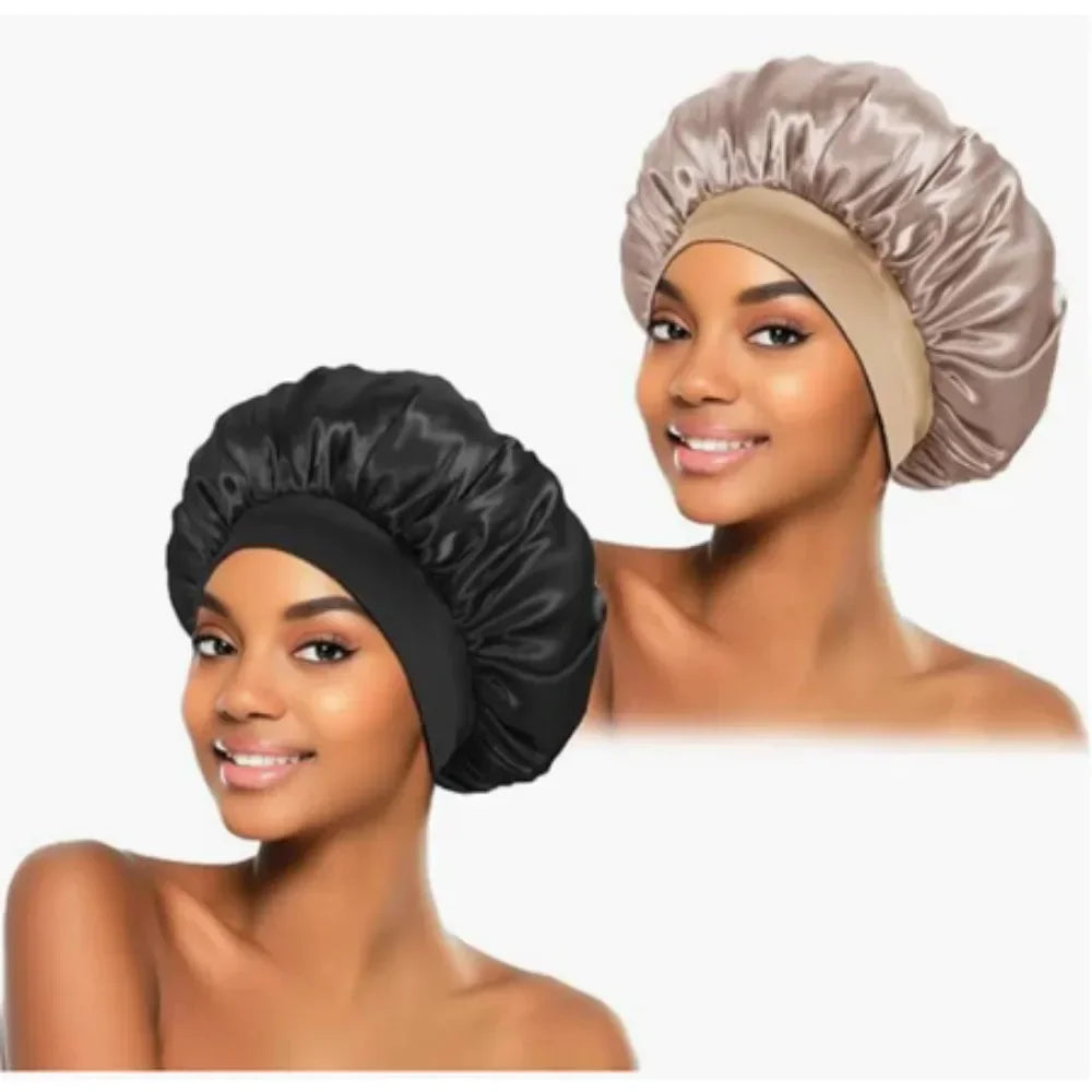 Silk Bonnet for Sleeping Satin Hair Bonnets Soft Elastic Band Silk Sleep Cap Silk Hair Wrap for Women Men Curly Hair Daily Use - Artigo Importado