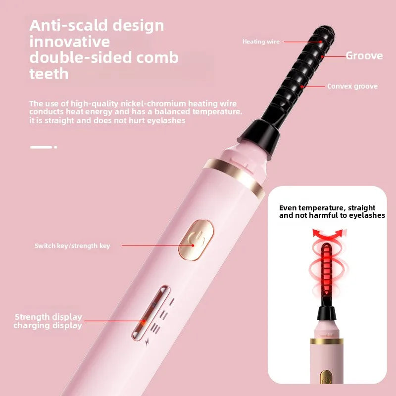 Portable Heated Electric Women Stereotypes Eyelash Curler USB Rechargeable Long Lasting Eyelash Curler Quick Heated Beauty Tools - Artigo Importado