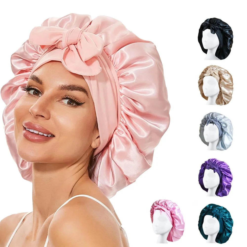 Satin Silk Hair Bonnet | Adjustable Tie Band | Sleep Bonnet for Women Men | Unisex Protective Headwear - Artigo Importado