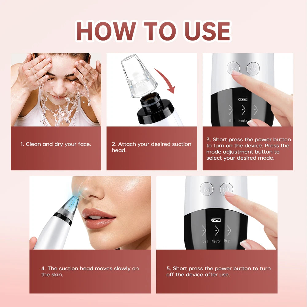 3 Suction Mode Blackhead Remover Face Cleansing Beauty Machine Dead Skin Remover Face Vacuum Blackhead Removal Skin Care Tool - Artigo Importado