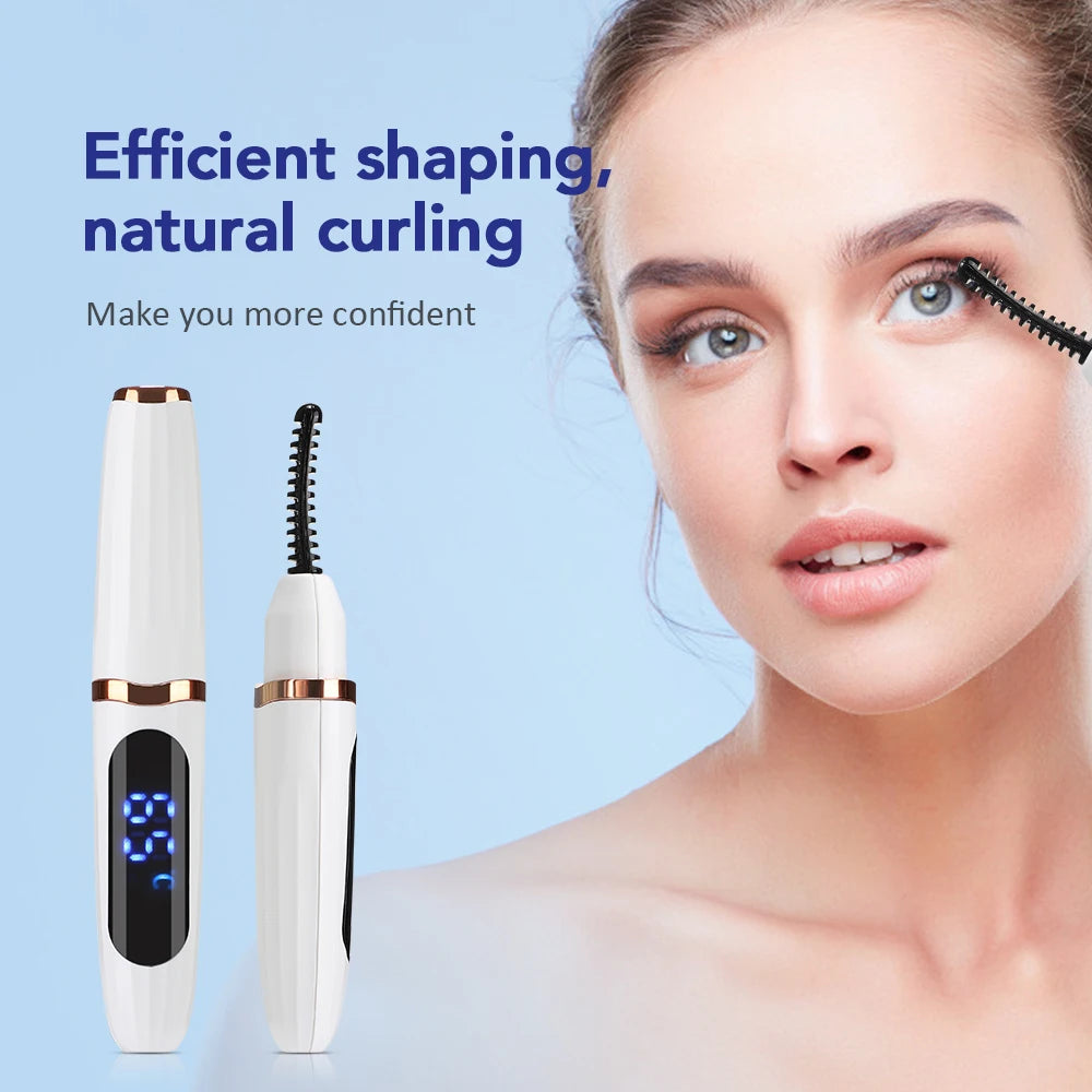 Heated Eyelash Curler Pen with Comb Electric Digital yelash Curling Device Rechargeable Beauty Makeup Tool 3 Temperature Modes - Artigo Importado