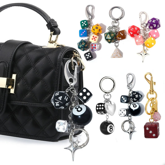 4PCS/lot Black Dice No. 8 Billiards Keychain Y2K Pink Lucky Dice Starburst Pendant Bag Charms Hangings Punk Ornament Accessories - Artigo Importado