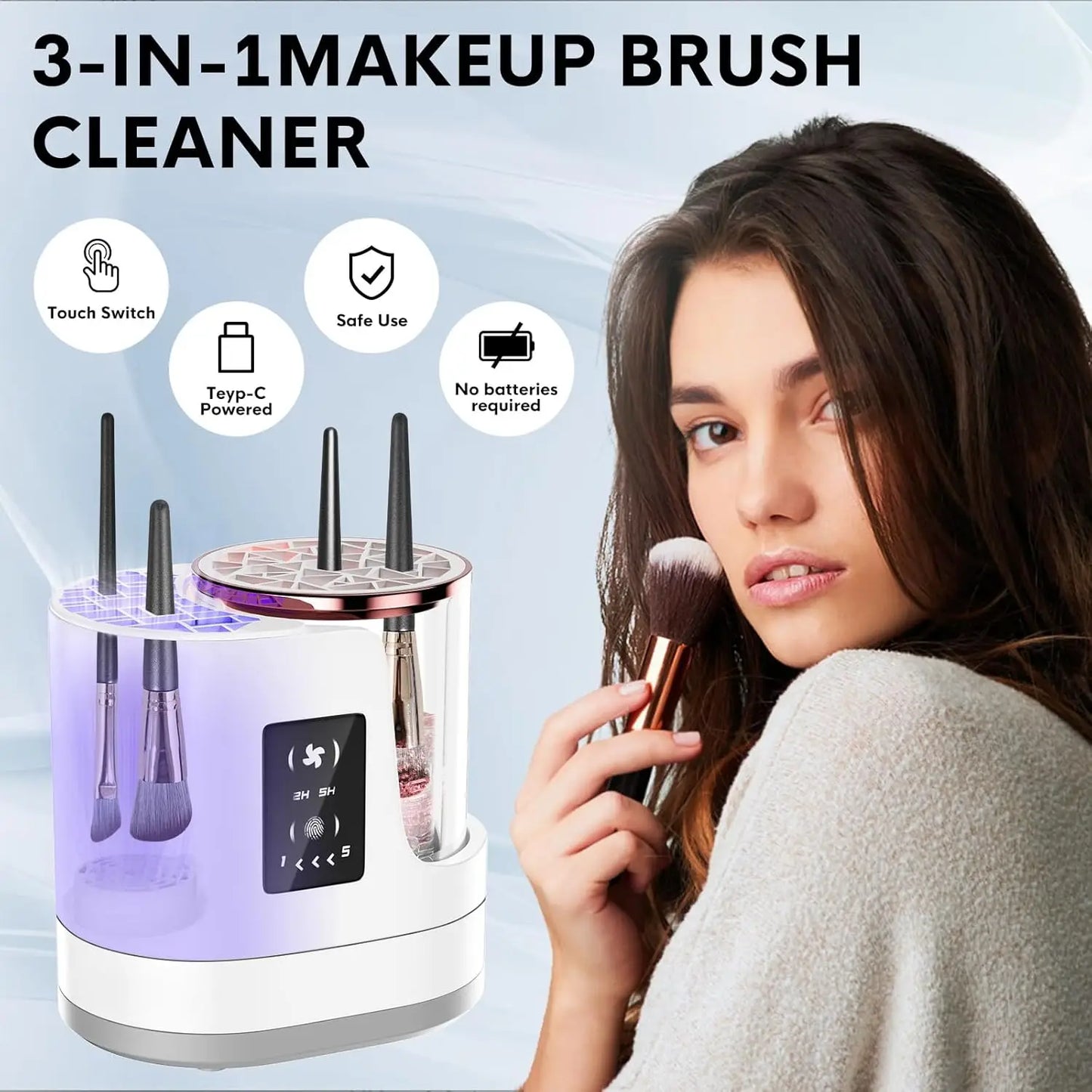 3 IN 1 Electric Makeup Brush Cleaner Automatic Makeup Brush Cleaner with Makeup Brush Dryerfor All Size Beauty Makeup Brush Set - Artigo Importado