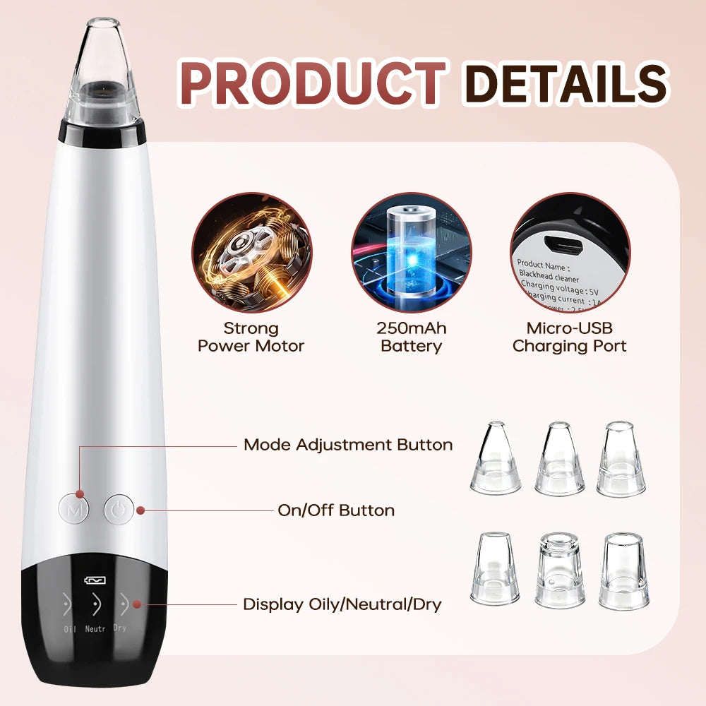 3 Suction Mode Blackhead Remover Face Cleansing Beauty Machine Dead Skin Remover Face Vacuum Blackhead Removal Skin Care Tool - Artigo Importado