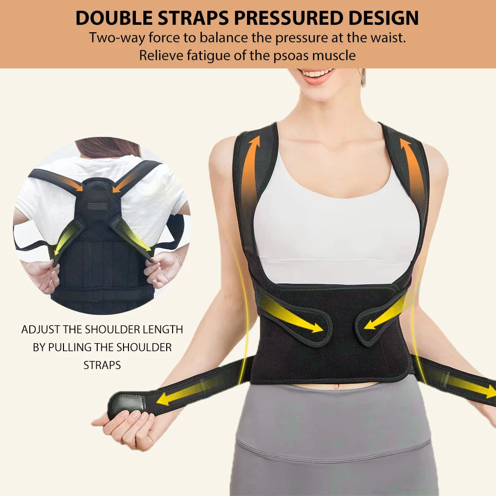Posture Corrector for Women and Men, Adjustable Back Brace for Scoliosis, Hunchback Correction, Back Support and Posture Trainer - Artigo Importado